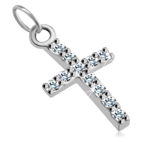 Přívěsek z oceli stříbrné barvy, křížek s ornamenty, dva zirkony Šperky  eshop | Modio.cz