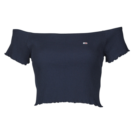 Tommy Jeans TJW CROP RIB OFF SHOULDER TOP Tmavě modrá Tommy Hilfiger