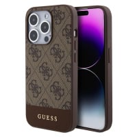 Guess PU 4G Stripe MagSafe Zadní Kryt pro iPhone 15 Pro Max Brown