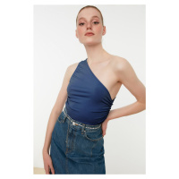 Trendyol Blue Ruffle Detailed Fitted One-Shoulder Stretchy Knitted Blouse