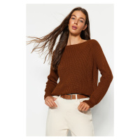 Trendyol hnědý raglánový pletený svetr s rukávem