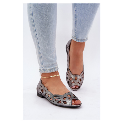 Vzorované baleríny s odkrytými prsty stříbrné Calgis