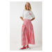 Happiness İstanbul Women's Dark Pink Gingham Flounce Summer Poplin Skirt