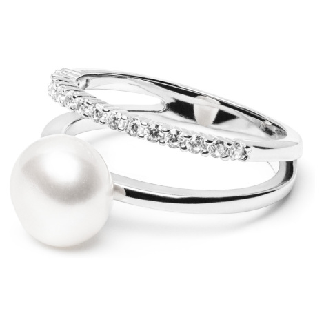 Luxusní dámský prsten s bílou nebo černou perlou a Zirkonem Planet Shop