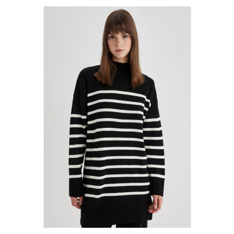 DEFACTO Relax Fit Striped Turtleneck Slit Knitwear Sweater Tunic