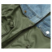Světle modro-khaki volná džínová bunda z různých spojených materiálů (B9791-50011)