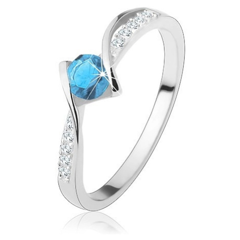 Prsten ze stříbra 925 - zvlněné linie, modrý zirkon, čiré zirkonové pásky Šperky eshop