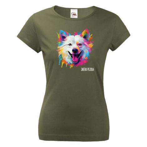 Dámské tričko s potiskem plemene  Americký eskimácky pes s volitelným jménem BezvaTriko