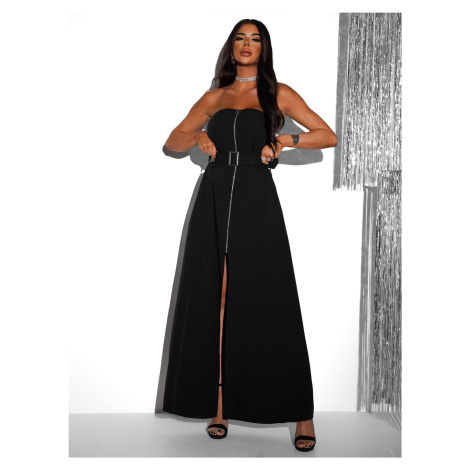 Černé stylové dlouhé šaty AVILAL na zip