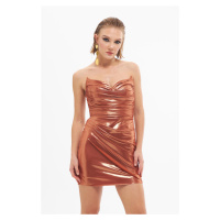Carmen Copper Shiny Knitted Strapless Short Evening Dress