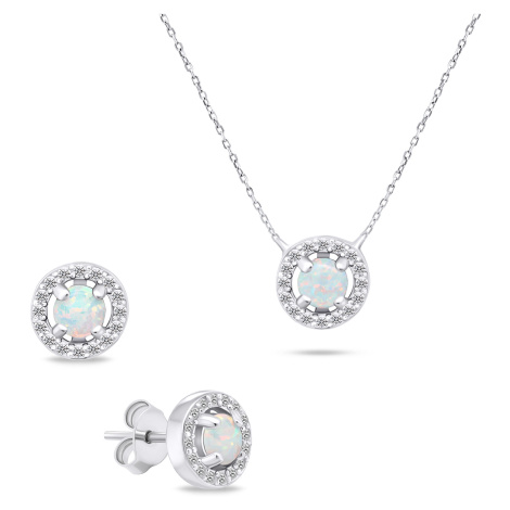 Brilio Silver Půvabný stříbrný set šperků s opály SET225W (náušnice, náhrdelník)
