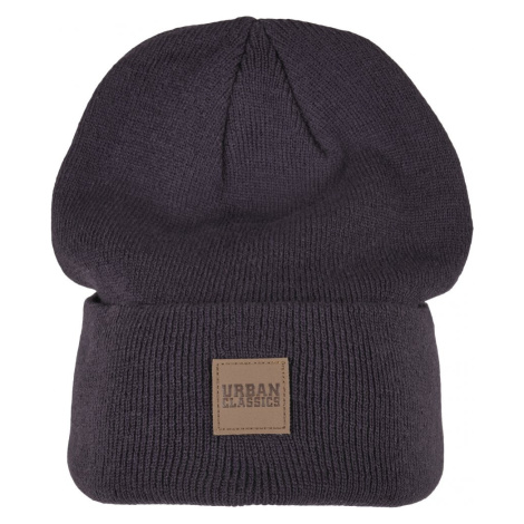 Čepice Urban Classics Leatherpatch Long Beanie - plum