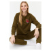 Trendyol Green 100% Cotton Printed Sweatshirt-Jogger Knitted Pajamas Set