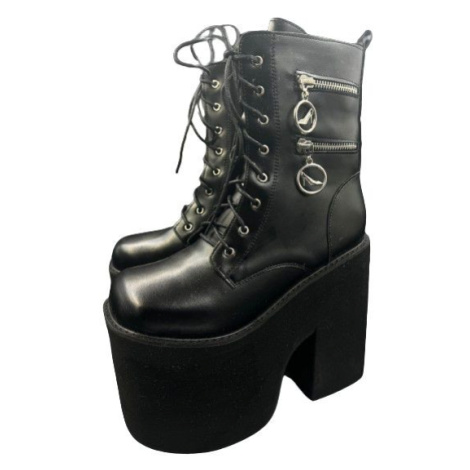 Kotníkové punk boty se zipy a platformou 15 cm - ČERNÉ GoodDayGirl