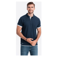 Ombre Pánské tričko s límečkem Henet navy Tmavě modrá