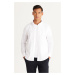 AC&Co / Altınyıldız Classics Men's White Slim Fit Slim Fit Button Down Collar Linen-Looking 100%