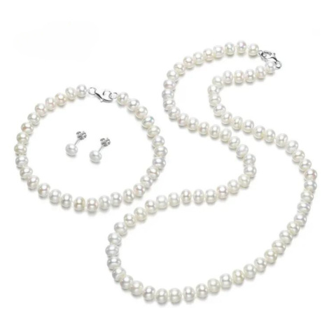 OLIVIE Sada pravých bílých perel BUTTON AAA 8195