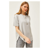 Olalook Women's Gray Modal Touch Soft Textured Six Oval T-Shirt