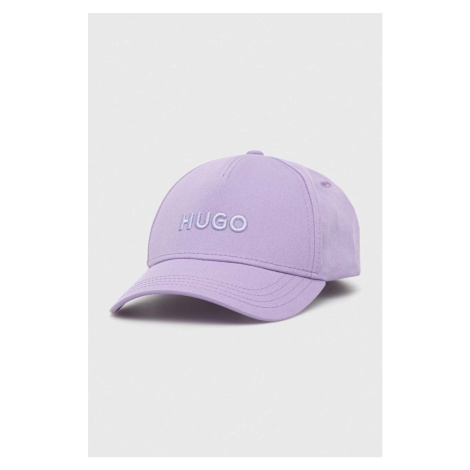 Bavlněná baseballová čepice HUGO fialová barva, s aplikací Hugo Boss