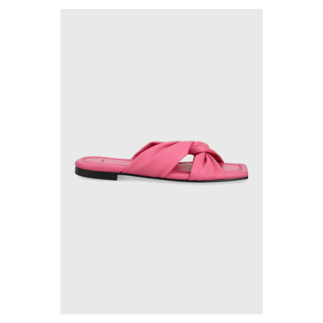 Kožené pantofle HUGO dámské, růžová barva Hugo Boss