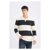 DEFACTO Standard Fit Polo Collar Striped Knit Sweater