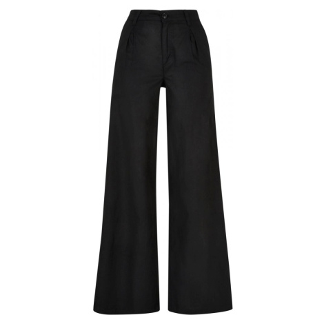 Ladies High Linen Mixed Wide Leg Pants - black Urban Classics
