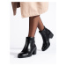 Komfortní kotníčkové boty černé dámské na širokém podpatku