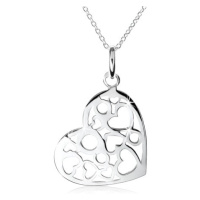 Stříbrný náhrdelník 925, přívěsek ve tvaru srdce s výřezy ve tvaru srdcí a kruhů