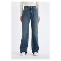 DEFACTO Straight Wide High Waist Long Jean Washed Trousers