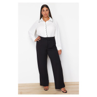 Trendyol Curve Black Pleated Wide Leg Knitted Trousers with Velcro Belt