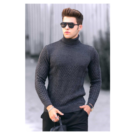 Madmext Anthracite Turtleneck Knitted Patterned Sweater 4655