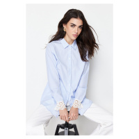 Trendyol Blue Brode Detail Cotton Blended Woven Shirt