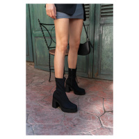Madamra Black Matte Women's Platform Sold Ankle Boots