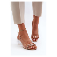 Elegantní sandály na vysokém podpatku s ozdobami, růžové zlato D&A