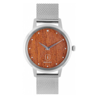 Dřevěné hodinky Diamond Red Watch s řemínkem z pravé kůže