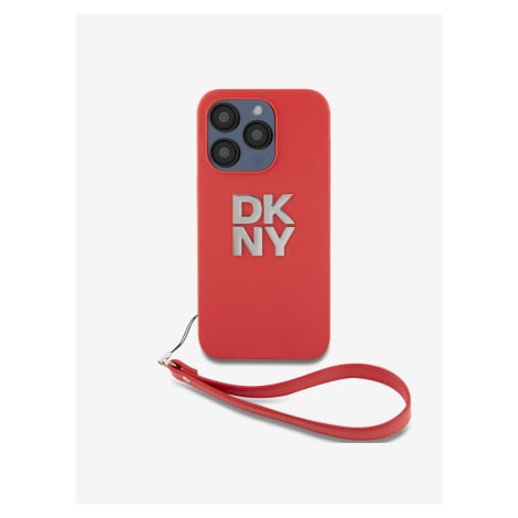 PU Leather Stack Logo Wrist Strap Zadní Kryt pro iPhone 14 Pro Max Red DKNY