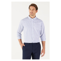 AC&Co / Altınyıldız Classics Men's White-Navy Blue Comfort Fit Comfy Cut Buttoned Collar Cotton 