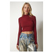 Happiness İstanbul Women's Burgundy Stand Collar Corduroy Camisole Crop Top