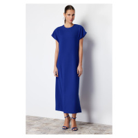 Trendyol Blue Straight Cut Short Sleeve Midi Woven Dress