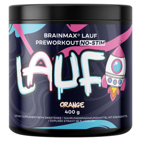BrainMax LAUF Preworkout, bez kofeinu, červený pomeranč, 400 g