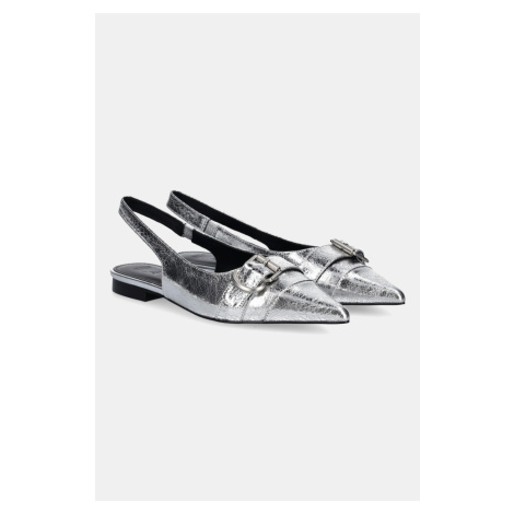 Kožené baleríny Answear.LAB stříbrná barva, s odkrytou patou