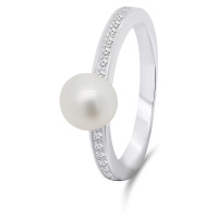Brilio Silver Elegantní stříbrný prsten s pravou perlou RI055W