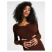ASOS DESIGN co-ord knitted rib button through mini dress in brown