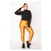 Şans Women's Large Size Gold High Waist Spandex Fabric Gathering Shiny Disco Tights