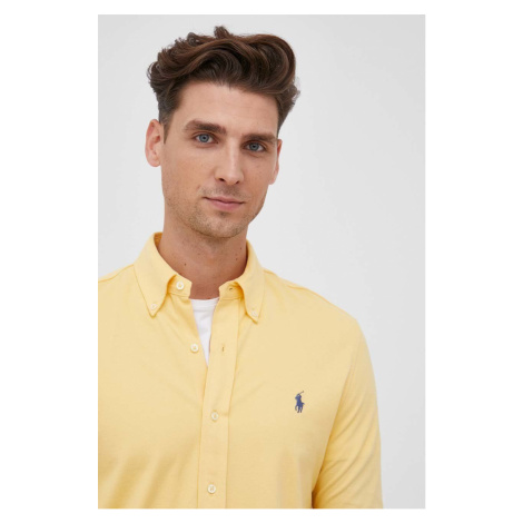 Bavlněné tričko Polo Ralph Lauren pánské, žlutá barva, regular, s límečkem button-down