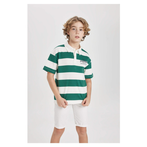 DEFACTO Boy Oversize Fit Striped Printed Polo T-Shirt
