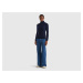 Benetton, Dark Blue Turtleneck Sweater In Pure Merino Wool