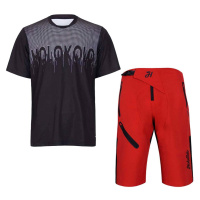 HOLOKOLO Cyklistický MTB dres a kalhoty - FORCE MTB - bílá/červená/černá