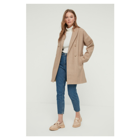 Trendyol Mink Belted Wide-Cut Oversized Stamped Coat