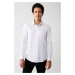Avva Men's White 100% Cotton Classic Collar Slim Fit Satin Shirt